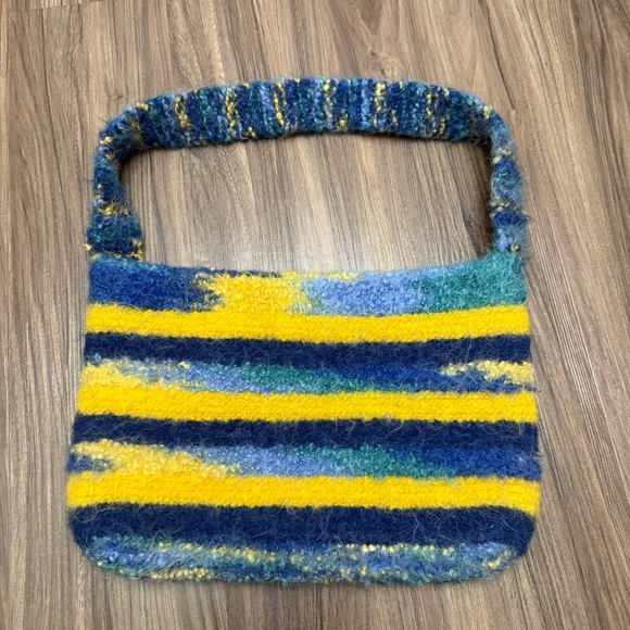 Yk2 Blue yellow wool handmade lined purse shoulder bag - Picture 1 of 8